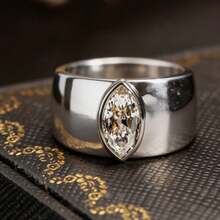 1pc Classic Wide Single Diamond Ring, Suitable For Women And Men, Gold Cigar Band Style, Suitable For Casual And Formal Occasions, Valentine's Day Gift (Gift Box Not Included) - Ring - View 12