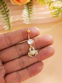 1pc Cute Ocean Crab Belly Button Ring, Stainless Steel Piercing Jewelry For Women, Beach Vacation Wear - Crab - View 5
