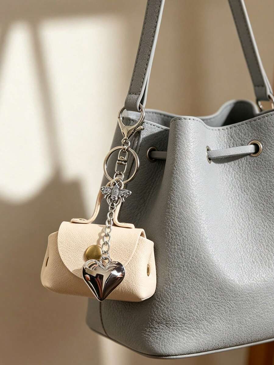 Mini Handbag Keychain, Bee & Heart Pendant Charm Series, Coin Purse, Portable Small Bag Pendant, Suitable For Coins, Loose Change - A - View 1