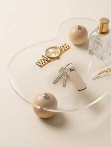 1pc Ins Style Minimalist Acrylic Asymmetrical Vanity Organizer, Wooden Base, Cosmetics Perfume Jewelry Display Rack, Suitable For Bedroom And Desktop Decor - Multicolor - View 8