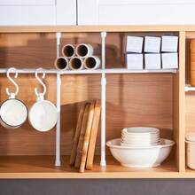 Wardrobe Hanging Rod Balcony Drying Rack Kitchen Storage Rack Rod No-Drill Shower Curtain Rod Door Curtain Telescopic Rod Window Curtain Rod - White - View 4