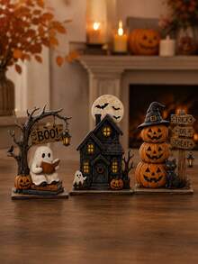 Set Dekorasi Halloween 3 Buah: Hantu Membaca, Rumah Hantu, dan Dekorasi Kucing ; Dekorasi Meja Gaya Vintage; Cocok untuk Dekorasi Pesta di Rumah - MultiWarna - View 3