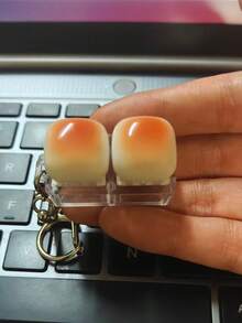 1pc Caramel Bread Shaped Keychain, Stress Relief Fidget Toy, Mechanical Keyboard Switch Tester, Keyring, Desktop Decor, Phone Charm, Creative Novelty Anti-Anxiety Finger Toy - Yellow - View 11