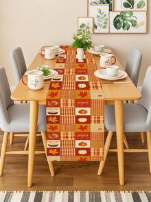 1 Pc Thanksgiving Patchwork Turkey Pumpkin Maple Leaf Fall Table Runner Washable Suitable For Outdoor Indoor Party Kitchen Home Dining Table Center Can Be Used For Living Room Rectangular Dining Table Restaurant Decoration - Orange - View 6