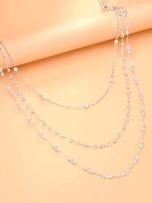 1pc Multi-Layer Tassel Back Chain Rhinestone Body Chain, Luxury High-End Wedding Accessory For Women - Rhinestone - View 6