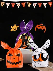 10pcs/20pcs/30pcs/50pcs Tas Serut Telinga Kelinci Kartun Halloween, Tas Permen Motif Mumi Rumah Hantu, Tas Hadiah Liburan Trick-Or-Treat, Tas Kemasan Hadiah Pesta, Tas Penyimpanan Hadiah Kecil Bertema Halloween - Tas kemasan hadiah - View 4