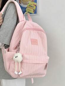 Korean Style Large Capacity Backpack For Students, Lightweight Nylon School Bag, Minimalist Solid Color Casual Bookbag, Shoulder Bag For Daily Travel - Multicolor - View 9