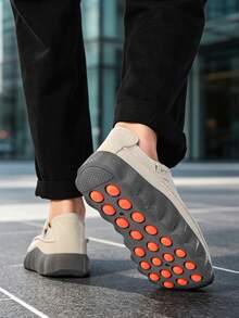GAISIMA Men's Perforated Letter Fabric Label Thick Sole Sneakers, Minimalist Casual Loafers, Suitable For Spring/Summer Daily Street Wear - Grey - View 5