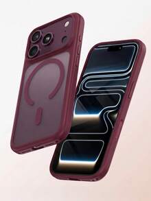 1件裝頂級親膚磨砂半透明磁吸手機殼，相容 iPhone 18 17 Pro Max 16 15 14 13 12 11 Pro，支援無線充電透明防震保護殼 - 酒紅色 - 查看 3