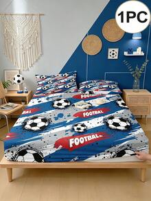 1 Stück Sportthema Spannbetttuch (nur Spannbetttuch, kein Kissenbezug), mit Fußballmuster bedruckter Matratzenschoner, geeignet für Einzel-/Doppel-/Queen-/King-Size-Betten. Schlafzimmer, Gästezimmer, Schülerwohnheim, Hotel Ganzjahres-Dekoration, Geschenk für Eltern, Freunde, Partner - Verschiedenfarbig - Übersicht 2