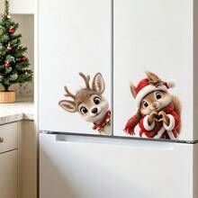1/3pcs Cute Christmas Squirrel, Rabbit And Reindeer Window Stickers, Double-Sided Visible PVC Static Cling Glass Decals, Suitable For Winter Christmas Holiday Store And Home Decor - Multicolor - View 2