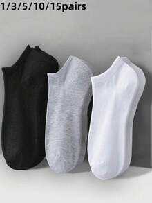 10 Pairs Women's Pure Cotton Invisible Socks, White/Grey/Black, Spring/Summer Style, Mesh Breathable, Suitable For Daily Wear - Multicolor - View 14