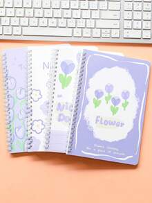 Cuaderno Espiral A5 60 Hojas, Bloc de Notas Portátil con Protección Ocular Gruesa, Páginas Interiores Rayadas para Estudiantes de Primaria, Serie de Flores de Dibujos Animados Lindos, Envío Aleatorio de 1 Pieza - Multicolor - Ver 5