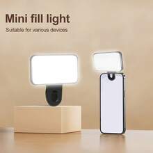1pc Rechargeable Phone Fill Light With Detachable Clip, White/Warm/Natural Light Adjustable, Multiple Brightness Levels, Suitable For Photography, Video, Makeup And Other Lighting Scenes - A - View 1