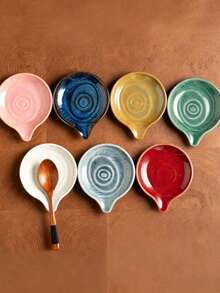 1pc Ceramic Spoon Holder, Leaf-Shaped Kitchen Utensil Rack, Suitable For Kitchen Countertop, Coffee Bar And Tea Station, Can Support Soup Ladle, Spatula And Cutlery Small Spoon Support Rack, Home, Cafe Decorative Kitchen Accessory, Suitable For Gift - View 2