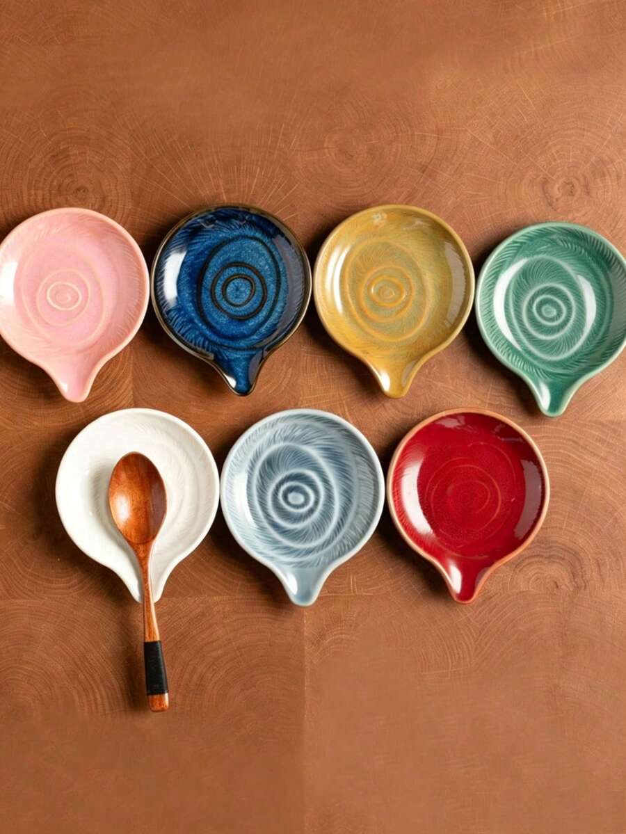 1pc Ceramic Spoon Holder, Leaf-Shaped Kitchen Utensil Rack, Suitable For Kitchen Countertop, Coffee Bar And Tea Station, Can Support Soup Ladle, Spatula And Cutlery Small Spoon Support Rack, Home, Cafe Decorative Kitchen Accessory, Suitable For Gift