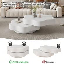 N625P300082083W) طاولة قهوة على شكل زهرة، سطح علوي دوار 360°، طاولة غرفة معيشة دوارة، طاولة أريكة الطبقة، 2 سطح تخزين، سعة حمولة إجمالية موصى بها 30 كجم، MDF، أبيض كريمي - أبيض - مشاهدة 2