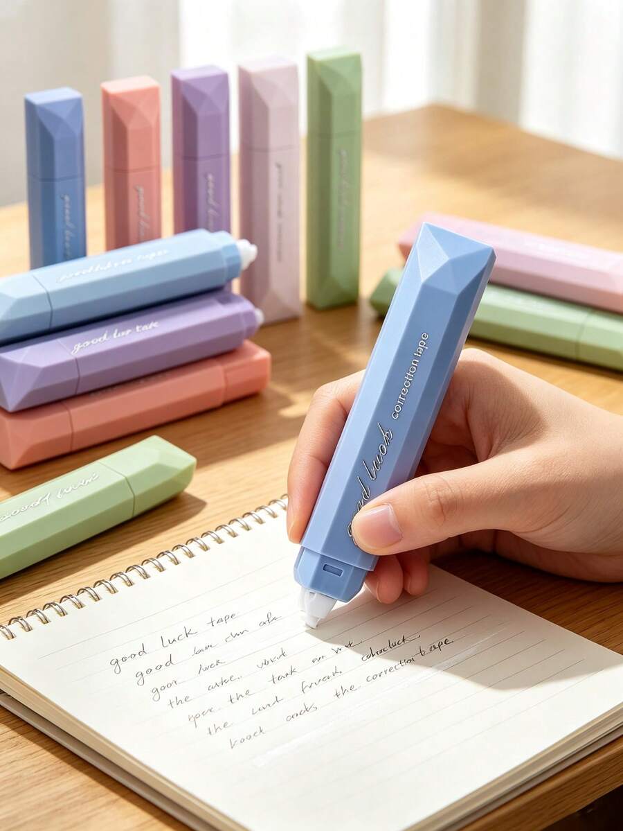 5pcs Gradient Macaron Color Correction Tape Set, INS Style Pen-Shaped White Correction Fluid, Smooth Non-Breaking PET Film Correction Supplies, Portable School Stationery, Suitable For Student Exams And Office Document Editing - Multicolor - View 1