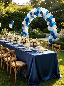 Luxury Navy Blue Satin Tablecloth Set - Rectangular Formal Dining Tablecloth With Non-Slip Lining, Suitable For Home Dining Table, Indoor And Outdoor Wedding Party Decoration - Multicolor - View 2