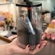 1pc Desktop Press-Down Storage Box, Dust-Proof Cosmetic Display Box, Automatic Lifting Makeup Box, Eyebrow Pencil & Powder Brush Organizer, Suitable For Makeup Storage,Makeup Organizer,Room Décor - View 3