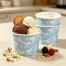 Bow Pattern Ice Cream Cups, Minimalist Ribbon & Star Print, Disposable Dessert Bowls, Suitable For Cold Drinks, Frozen Yogurt, Ice Cream, Pudding And Snacks, Perfect For Adult Elegant Parties, Bridal Showers, Wedding Receptions, Garden Gatherings And Catering Services - Multicolor - View 4