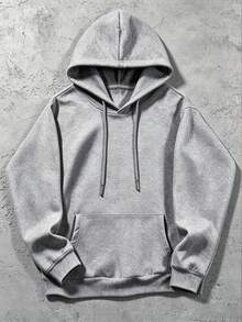 男士休閒純色抽繩大尺碼運動衫，春秋薄款，寬鬆版型 1XL-6XL，適合大尺碼人士 - 灰色 - 查看 4