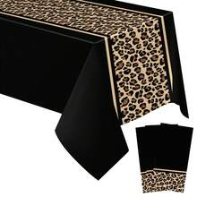 3 Pieces1-Piece Leopard Print Tablecloth 51 X 86 Inches Wildlife Tablecloth Cheetah Print Party Decoration For Safari Baby Shower Wedding Birthday Party Gift - Black - View 8