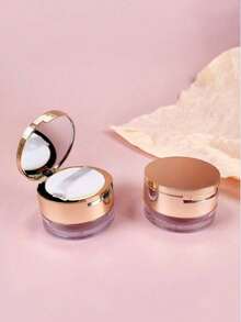 1pc Gold Round Portable Travel Mirror Powder Puff Makeup Refill Case - Multicolor - View 6