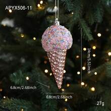 Christmas Tree Hanging Decorations, Pink Cute Plastic Ornaments, Snowflake Shell Unicorn Ice Cream Shapes, 3D Christmas Tree Window Decor - Multicolor - View 15