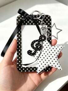 Exquisite Polka Dot ID Card Holder, Music Element Hanging Card Sleeve, Lucky Star Card Pouch, Wavy Transparent Card Holder With Keychain, Delicate Girl Accessory, Work Badge Protector; No RFID Function, With Detachable Keychain And Detachable Lanyard/Pendant - With ID Window And Card Slot, Suitable For ID Card, Student ID, Meal Card, Work Pass And Subway Access Card, Back To School Essential, Ideal Gift For Girls - Multicolor - View 1