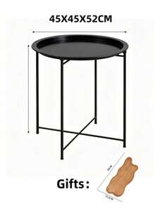 Nordic Style Round Iron Metal Side Table, Detachable Nightstand Cabinet, Folding Round Decorative Table, Modern Minimalist Small Coffee Table With Foldable Table Legs, Suitable For Living Room And Bedroom, Outdoor Garden Side Coffee Table - Multicolor - View 12