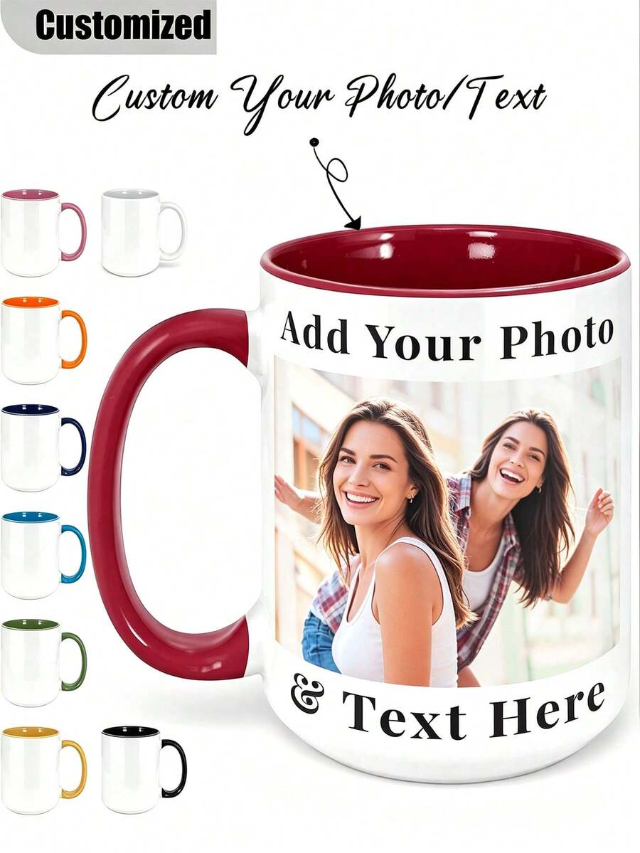 Customizable 11oz Ceramic Coffee Mug, Can Print Your Photos, Text And Logos, Personalized Photo Customization, Gift For Grandma, Mom, Dad, Holiday Commemorative Mug, Customizable Coffee Mug, Mug With Photos And Text, Personalized Photo Coffee Mug, Photo Mug, Custom Name Mug, Mug, Ideal For Office, Home, Father's Day, Valentine's Day Gift, Birthday, Engagement, Wedding, Graduation Ceremony (Double-Sided Printing), Secret Santa Gift, Minimalist Aesthetic Mug - Multicolor - View 1