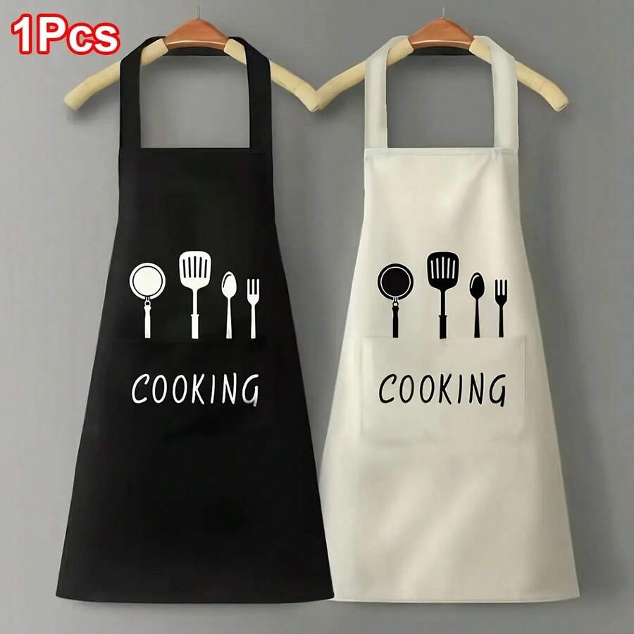 Simple Modern [Stylish Polyester Apron] Unisex, Size-Universal For Tea Coffee Shops, Waterproof Oil-Resistant Chef Apron With Pockets, Durable Design, Perfect Gift For Baking And Cooking, Kitchen Enthusiasts, Kitchen Aprons - Black - View 1