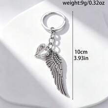 1pc Hollow Heart Angel Wing Keychain, Women's & Men's Handbag Accessory, DIY Jewelry Souvenir Gift - Antique Silver - View 3