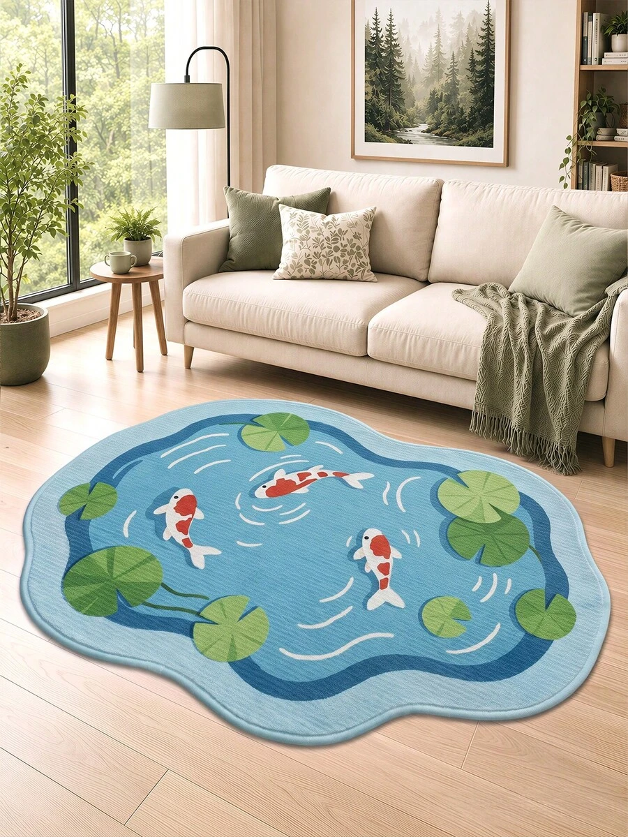 DAJIANG 1PC Lotus Pond & Koi Fish Carpet Area Rug Suitable Bathroom, Outdoor, Indoor, Runner Corridor, Bedroom, Living Room, Beside Throw Rugs Machine Washable Rug, Easy Clean Entryway Mat, Anti-Slip Backing Rugs For Bedroom Decor Bathroom Decor Fall Decor - Multicolor - View 1