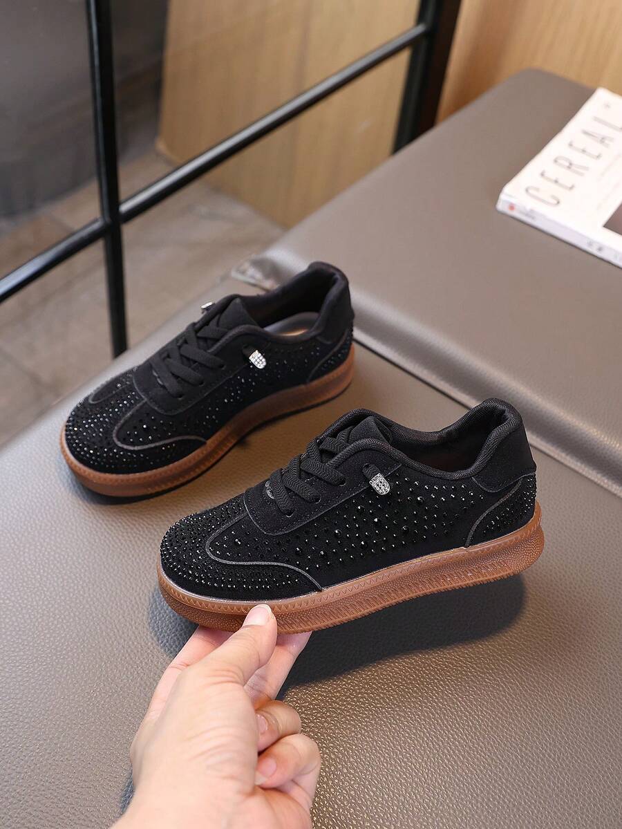 1 Pair Kids' 2026 Spring/Summer New Rhinestone Low-Top Casual Training Sneakers - Black - View 1