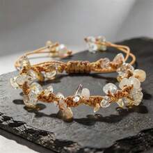 1Pc Boho Handmade Natural Crushed Crystal Bracelet Adjustable Summer Beach Dainty Stackable Bangle Wristband Jewelry Gift For Women - Multicolor - View 4