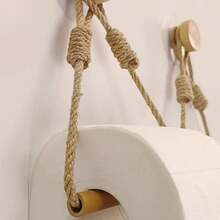 1/2 Pcs Hemp Rope Tissue Holder, Solid Wood Woven Storage Towel Rack, Face Towel Storage Rack, Creative Punch-Free Roll Paper Holder, Elegant Bathroom Toilet Paper Holder, Elegant And Practical Bathroom Accessory - Apricot - View 2