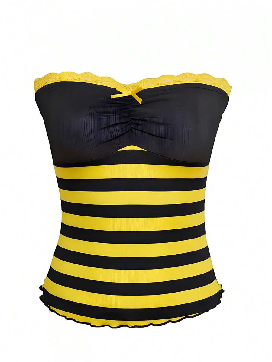 Y2K Women Halloween Ladybug Polka Dot Strapless Tube Top, Lace Trim ...