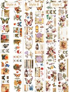 DANKUN 1 Roll 2m/Roll Vintage Floral Butterfly Wide Matte PET Sticker Roll, 1200dpi High Definition Decorative Wide Washi Tape, Suitable For Junk Journal DIY Handmade Collage Stationery Planner Notebook Scrapbook Accessories Stickers, Aesthetic Style - Scrapbook Stickers - View 9