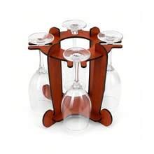 Adega de Vinho com Suporte para 4 Taças em MDF 4 mm Várias Cores para Bancada Mesa Jantar Festa e Presente - Marrom - Visão 8