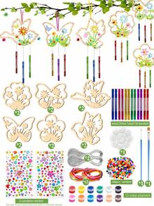 Set Lonceng Angin Kayu Bunga & Kupu-kupu Musim Semi 6/12pcs, Termasuk Tali, Cat, Kuas, Tabung Lonceng Angin, Kristal Warna-warni, Cocok untuk Festival Musim Semi, Pesta Ulang Tahun, Dekorasi Taman Rumah Luar Ruangan, Pesta Pernikahan, Hadiah Paskah - Gaya lonceng angin - View 10