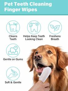 GJYC PET 犬貓牙科手指擦拭布，無需刷牙，去除牙垢，清新口氣，溫和寵物牙齒清潔擦拭布 (20片) - 藍色 - 查看 2