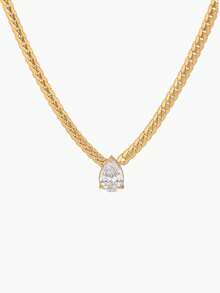 Vandermere 1pc 18K Gold Plated Stainless Steel Teardrop Rhinestone Pendant Necklace, Suitable For Women Daily & Wedding Wear As Gift - Yellow Gold - View 3