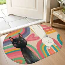 1pc Oval Flannel Door Mat, Soft Comfortable Absorbent Non-Slip Machine Washable With Backing, Suitable For Entrance, Living Room, Yard, Bedroom, Kitchen, Laundry Room, Bathroom, Multi-Functional Home Floor Mat, Entryway Mat, Kitchen Bathroom Carpet, Holiday Decoration - Multicolor - View 2