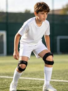 1 Pair Adjustable Children's Knee Pads, Dual-Side Patella Straps, Knee Support, Football Accessories, Basketball Sports Knee Gear - Black - View 5