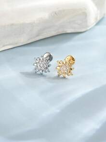 2pcs Bohemian Exquisite Hypoallergenic Stainless Steel Inlaid Transparent Cubic Zirconia Sunflower Shape Internal Threaded Stud Earrings, Multi-Functional Ear Cartilage Lip Body Piercing Jewelry, Suitable For Women's Daily Casual Wear - Sunflower - View 1