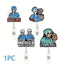 1PC Acrylic Skull Nurse Doctor Retractable Rotating Badge Holder Funny Badge Clip - Multicolor - View 1