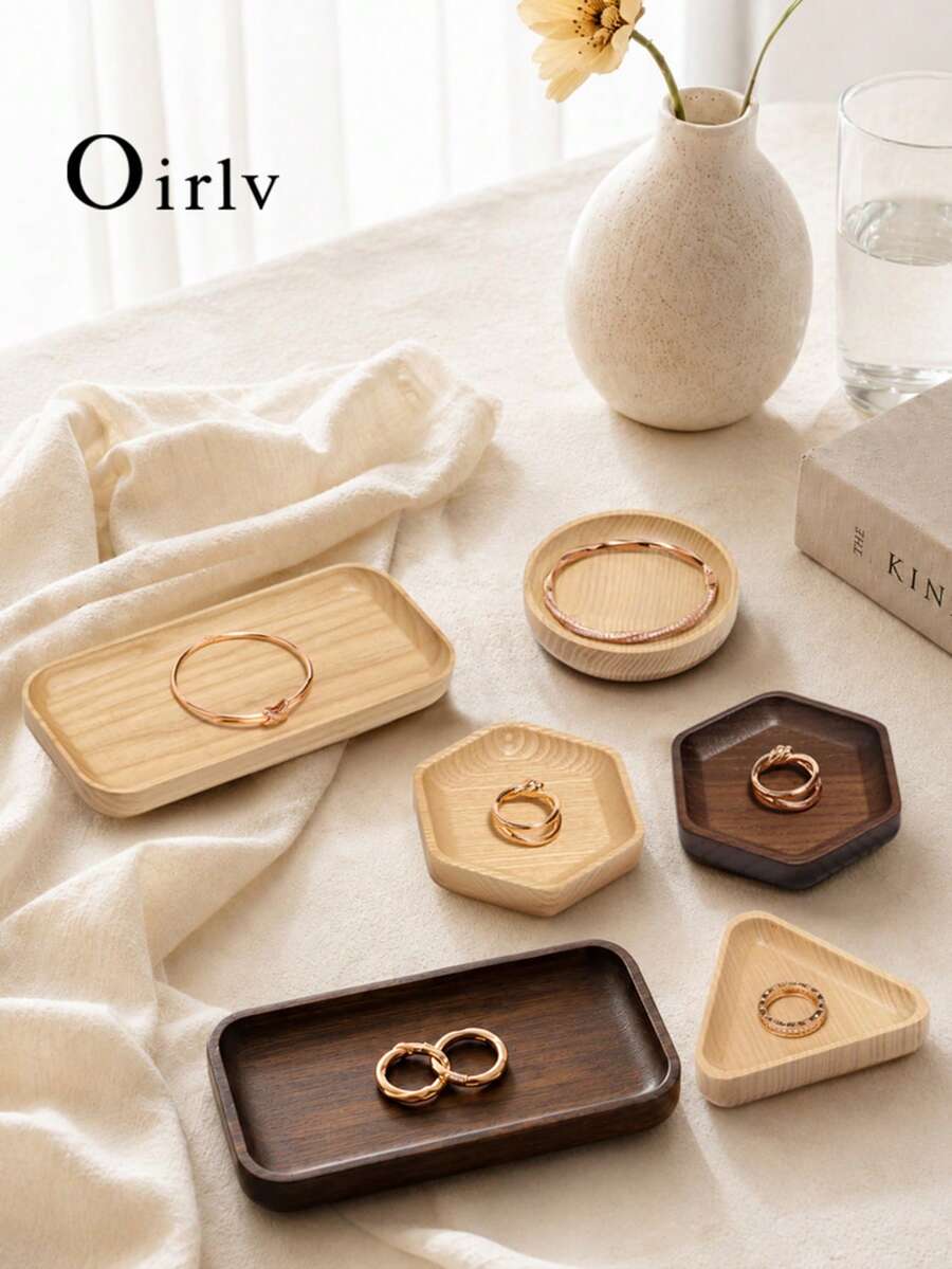 Oirlv Wooden Style Multi-Shape Jewelry Tray, Ring, Earring, Bracelet Storage Organizer, Vanity Tabletop Decorative Storage Display,Room Decor,Travel Essential