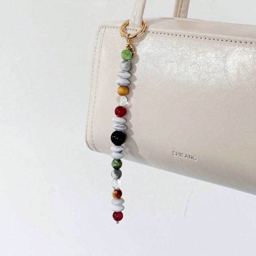 1Pc Boho Beaded Bag Charm Keychain, Resin Mixed‑Color Beads Pendant With Spring Ring Clasp, Handbag Decor Accessories For Women - Multicolor - View 1